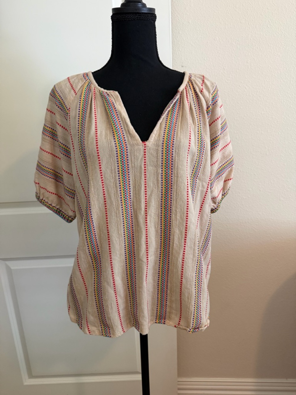 ivy jane Cream Striped V-Neck Peasant Blouse